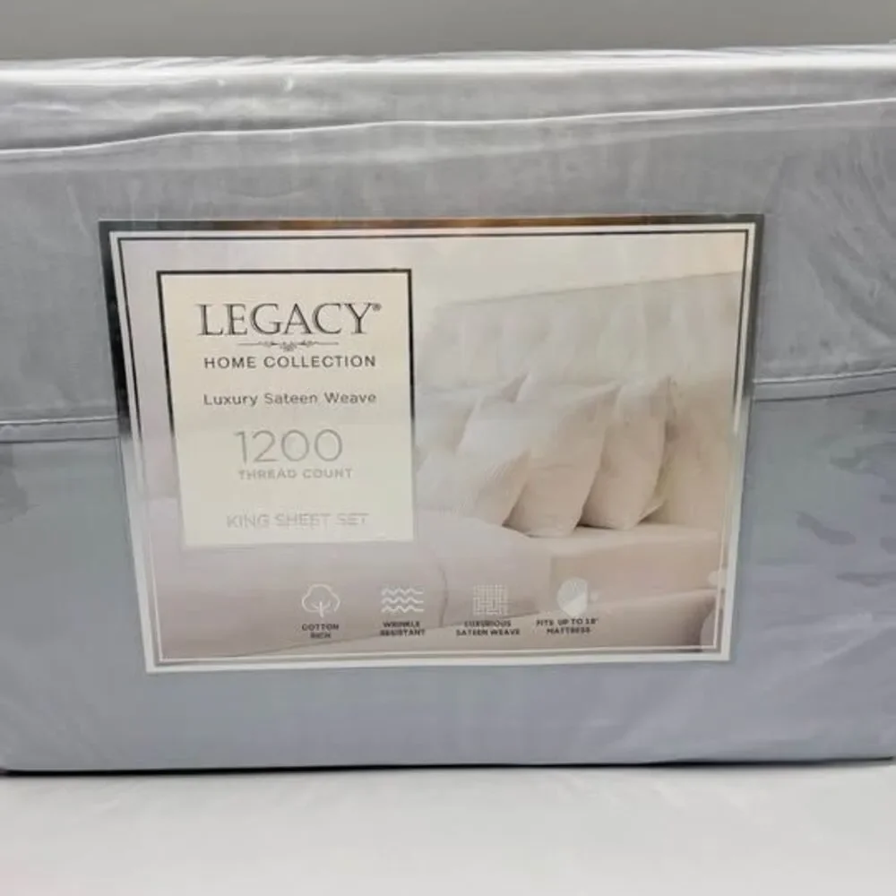 King 1200 Thread Count Sheet Set Luxury Sateen Home Collection Light Muted Blue